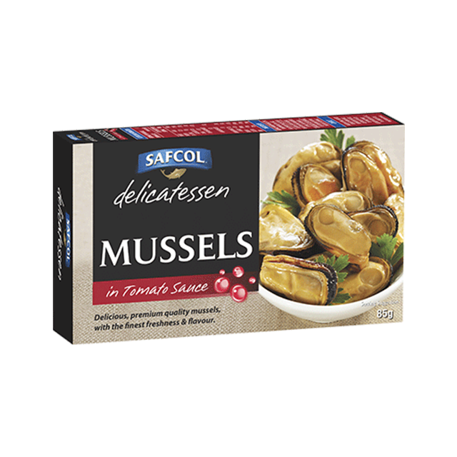Safcol Delicatessen Mussels in Tomato Sauce 85g