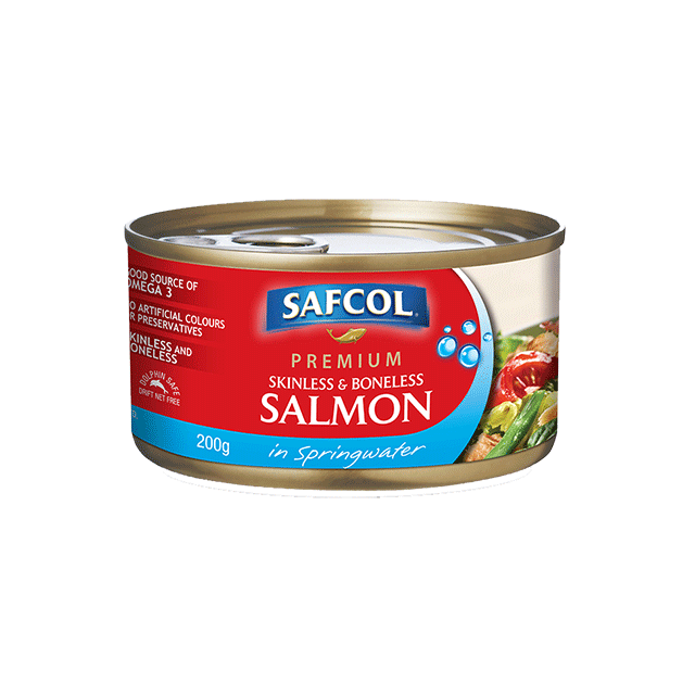 Safcol Premium Salmon Skinless and Boneless in Springwater 200g