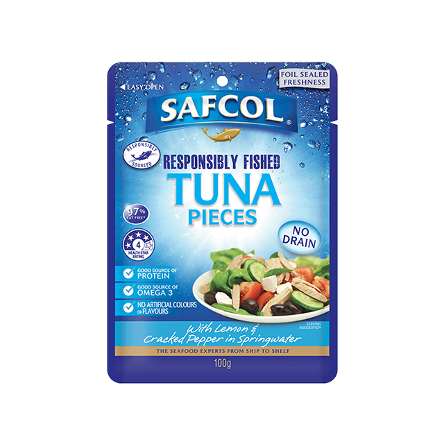 Safcol Tuna Pieces with Lemon and Cracked Pepper in Springwater 100g