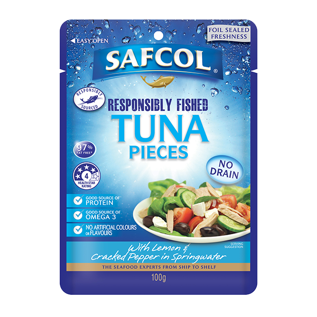 Safcol Tuna Pieces with Lemon and Cracked Pepper in Springwater 100g