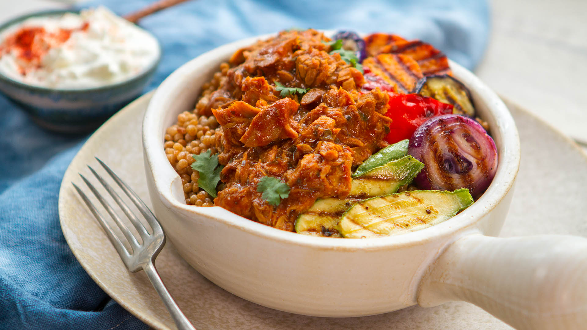 Moroccan Tuna for Dinner with grilled vegetable salad